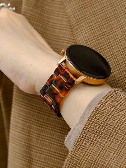 1pc 20mm Elegant Brown Resin Watch Band, Compatible With Samsung Galaxy Watch 7 6 5 4 Active 2, Venu 2 Plus Vivoactive 6 5, Watch GT 3/2 42mm, Adjustable Quick Release Amber Chain Lightweight Fashionable Replacement Strap, Suitable For Women, Great Gift For Friends, Family, Christmas, Birthday And Other Holidays