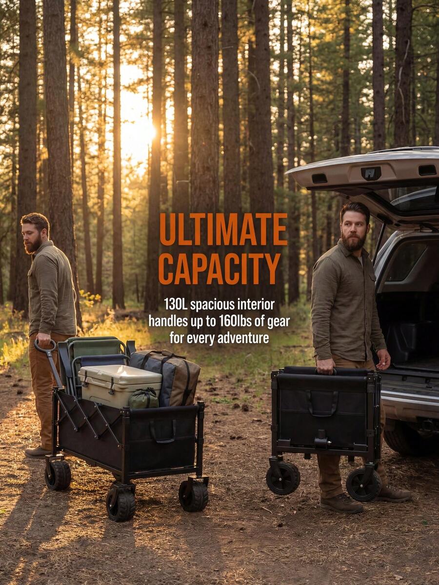 可拆卸露营车，户外手推车，便携式折叠露营手推车，超轻型折叠拖车，带加厚车身的万向轮露营车 - 彩色 - 查看 1