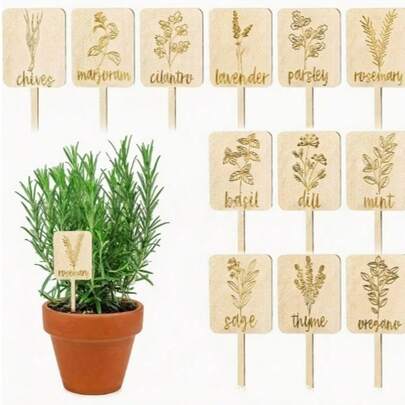 Señalización de madera para jardinería de plantas en maceta, etiqueta de identificación de plantas, letrero con grabado de letras.