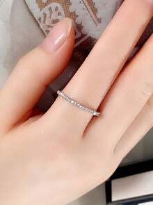 1枚女士优雅方形立方氧化锆戒指，适合作为情人节礼物、结婚纪念日派对佩戴 - 銀色 - 查看 3