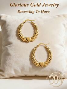 Exquisite Gold Plated Declaration Lady's Earrings, Thick And Classic Gold Ring Shaped Earrings, 18K Gold Plated Stainless Steel Earrings, Low-Allergy Lightweight Round Earrings, Elegant Earrings, Women's Earrings, Suitable For Wedding Parties And Daily Wear Jewelry. - Gold - View 3