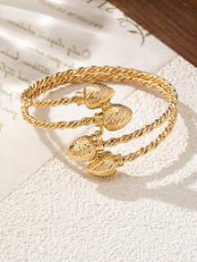 双扭纹铁丝钉喷砂花朵双心超人气开口手链 - 金色 - 查看 3