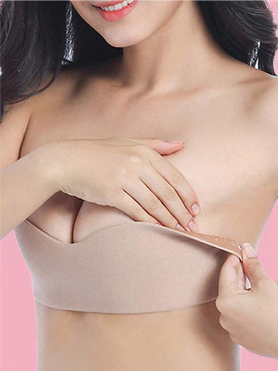Seamless Invisible Bra, Made Of Biosilicone, Breathable Invisible Side Boob Tape, Thin Style For Summer - Apricot - View 1