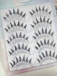 10 pièces Faux cils de style coréen Flame Mountain, cils délicats et effilés pour un look de personnage d'anime/cosplay - Faux cils pointus - Voir 4