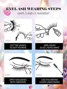 MAANGE 7/10 Natural Cat Eye Magnetic Reusable False Eyelashes, Cartoon Style Natural Transparent Short Soft 3D Strip Lashes - Hitam - View 12
