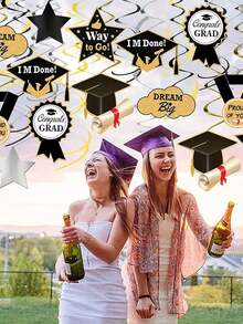 6pcs 2026 Graduation Season Hanging Decorations - Black & Gold Graduation Party Decor - Suitable For Graduation Party, Theme Party And Home Decor - One Size Fits All - View 4