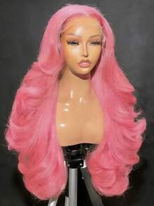 Body Wave Baby Pink Synthetic Wigs Heat Resistant Glueless Wigs For Beginner Friendly 13x4 HD Lace Front Wigs Free Parting Pink Water Wave Synthetic Lace Front Wig Easy Styling Daily Party Use Cosplay - 粉色 - 查看 1