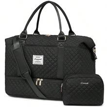 Bolsa de viaje, bolsa de viaje de fin de semana para mujer (con compartimento para zapatos), bolsa de mano para pasar la noche (con neceser), bolsa de gimnasio (con bolsa impermeable), bolsa de maternidad - Negro - Ver 1