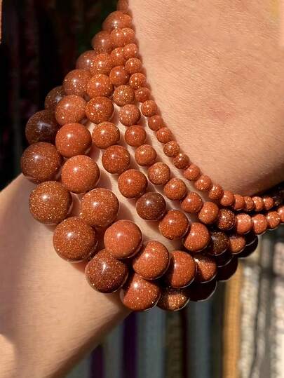 1串金砂石珠，用于珠宝制作，4、6、8、10毫米金砂石散珠，DIY手链项链配件