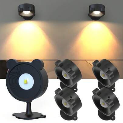 NBBUFF Bộ 4 đèn LED treo tường, đèn gắn tường sạc điện, 3 chế độ màu, điều khiển từ xa và cảm ứng, xoay 360°, có thể điều chỉnh độ sáng, đèn tường không dây dùng cho phòng học, phòng ngủ, đọc sách, đầu giường, trang trí tường.