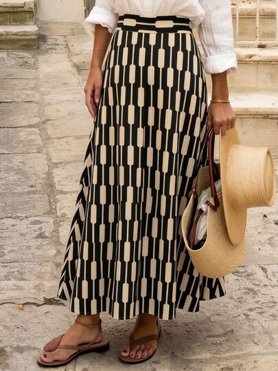 Women's Floral Print Elegant Skirt, Suitable For Commuting And Daily Wear, Spring/Summer