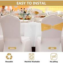 150 Pieces Spandex Stretch Chair Sashes Bows Elastic Chair Cover Bands Ties With Slider Wedding Party Reception Events Universal Ceremony Banquet Decorations (Gold) - Purple - View 10