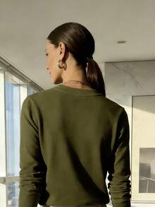 WOMEN'S V-NECK SWEATSHIRT KNITTING LONG SLEEVE WINTER BASIC MODAL - 軍綠色 - 查看 2