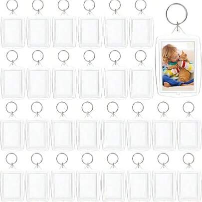 100 Adet Şeffaf Akrilik Fotoğraf Çerçevesi Anahtarlık - Açık Halkalı Dikdörtgen Çerçeve, 1.3x1.8 İnç Fotoğraflar İçin Uygun - Ev Dekorasyonu, Hediyeler, Boş Kullanım, Fotoğraf Ekleme, Anahtarlıklar İçin Harika