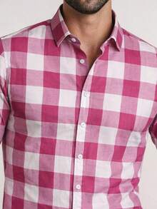 Men's Checkered Shirt, Comfortable Fashion, Long Sleeve, Country Style, June Festival, July Festival, Saint John's Day - Red - View 5