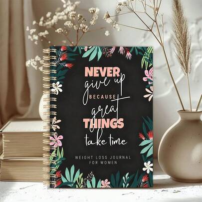 1本A5尺寸“我的减肥日记”可爱健身涂鸦螺旋笔记本，综合饮食和运动追踪器，男女皆宜的健康生活方式日志，完美的个人和办公收纳本