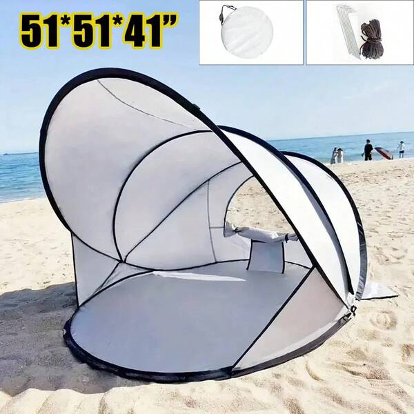 Beach Tent, Seaside Sun Protection, Windproof, Water Play, Sunroof, Fully Automatic Quick Opening, 210T Vinyl Khaki Face Cloth, PE Bottom, Fiberglass Poles And Poles, Suitable For Outdoor Environments Such As Rainy Season, Beach, Camping, Etc.
