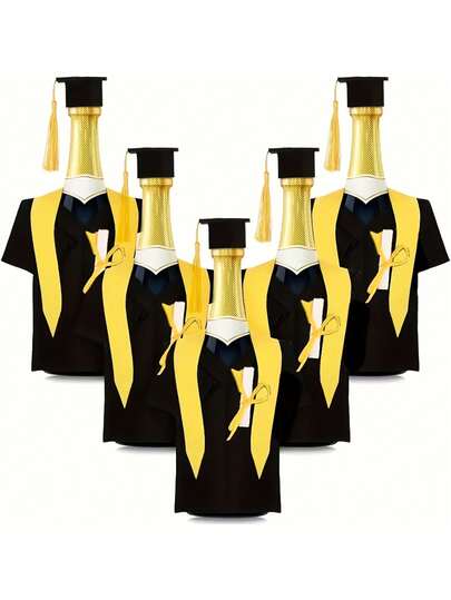 3 Bộ Nắp Chai và Mũ Tốt Nghiệp - Bộ Trang Trí Áo Tốt Nghiệp Có Tua Ruy Băng, Trang Trí Tiệc Tốt Nghiệp Màu Đen Và Vàng, Bộ Giấy Gói Quà, Vật Dụng Trang Trí Tiệc Tốt Nghiệp.