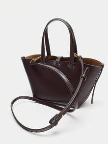 Compact Leather Shoulder Bag, Retro Mini Basket-Shaped Handbag, Elegant Adjustable Strap Tote Crossbody Bag - Burgundy - View 5