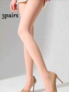 1 Pair Solid Color Basic Skin-Tone Pantyhose - Apricot - View 7