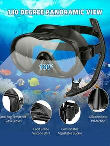 1 Set 6 Color Options High Definition Anti-Fog Large Frame Snorkel Mask & Breathing Tube Kit, Portable Full Dry Snorkeling Gear For Adults, Leak-Proof & Comfortable Fit, Unisex, Suitable For Island Vacation, Snorkeling, Free Diving, Pool Training And More Scenarios - Multicolor - View 3