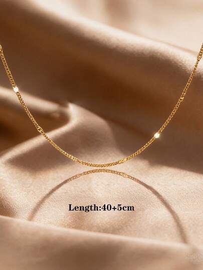 1pc Fashionable Sequin Chain Necklace, 18K Gold Plated Stainless Steel Flat Choker Necklace, Long-Lasting Color, Suitable For Women To Layer And Match