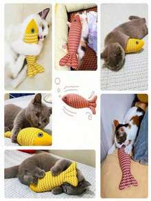 Catnip Fish-Shaped Cat Plush Toy, Interactive Chew And Bite Toy With Textured Fabric, Cat Tuna Toy For Kitten Play, Perfect Holiday Gift For Cat Owners, Festive Pet Enrichment Toy - Burgundy - View 4