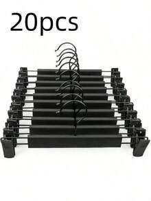20pcs Black Plastic Clothes Hangers With Adjustable Rust-Proof Clips Skirt Dress Hangers 360 Rotating Hook Pants Jeans Hangers Closet Organizer Storage Solution Non-Slip Clothing Rack Hanger Set Perfect For Wardrobe Organization Home Garment Display Stand Heavy Duty Outfit Keeper - Black - View 12