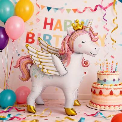 一套全新哑光独角兽铝箔气球，生日派对装饰，适用于主题派对装饰、拍照道具、氛围装饰、嘉年华派对布置