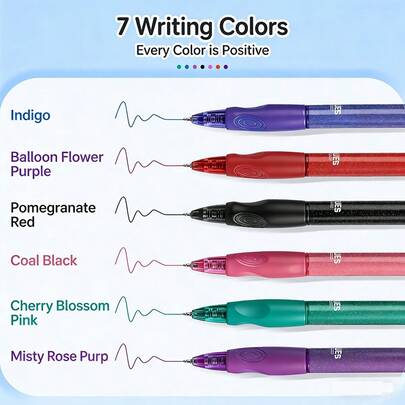 7支装彩色可擦凝胶笔，侧按式，7色中性笔，适用于办公、学习、标记、绘画、书写