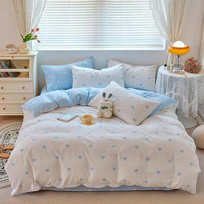 Full Size 3-Piece Floral Duvet Cover Set With 2 Pillow Shams, Soft Breathable Bedding For All Seasons, Zipper Closure,  Floral Design, White And Blue