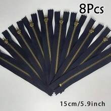 8/15/20Pcs #3 Closed End Brass Zipper, Copper Teeth Jeans Clothing Pants Zipper, Self-Locking - Multicolor - View 18
