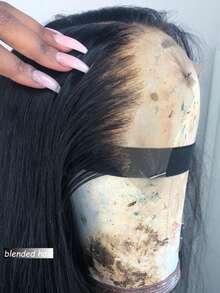 直发蕾丝前假发，真人混纺发丝，13x4蕾丝前假发，180密度，未经加工的巴西直发原生真人混纺发丝假发，预先拔毛并带有婴儿绒毛，适合女性，8-36英寸，自然黑色 - 自然色&黑色系 - 查看 4