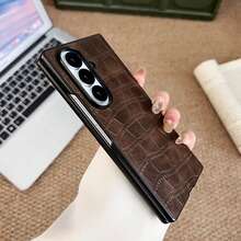 1 chiếc ốp lưng điện thoại gập cao cấp bằng da PU vân cá sấu, tương thích với Samsung Galaxy Z Fold 7/6/5/4, bảo vệ toàn diện sang trọng. - màu nâu - Xem 4
