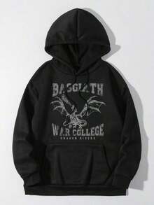 Women's Casual Fourth Wing Print Hooded Long Sleeve SweatshirtWarm And Comfortable - Black - View 4