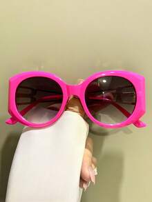 Large Frame Round Glasses,  Fashion Decorative Eyeglasses, Hollowed Metal Frame Legs Eyeglasses For Men And Women - Màu Hồng Tươi - Xem 5
