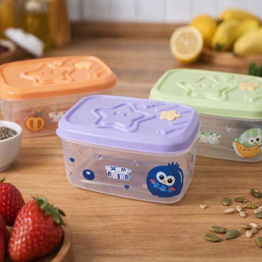 CASAMAX WL Paquete de 3 contenedores de alimentos de 1.3L. Cajas de almuerzo para desayuno, frutas, semillas, sandwich. Lindo diseño de estrella. Colores surtidos. 19x14cm Rectangular - Ver 1