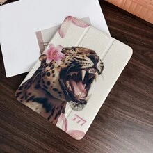 1 件粉色花卉豹纹平板电脑保护套，带笔槽，兼容 iPad 10.9/10.2/ Air 第五代/Pro 11/第十代/9.7/Air 2/（第七代）/（第八代）/ Air 4/5/ Pro 11/ 第十代 10.9 英寸 2022 款智能保护套/ Air 13(M3 2025)/ Air 11(M3 2025)/ Air 11(M3 2025)/ 11(A16 2025)，兼容三星自动睡眠/唤醒功能 - 彩色 - 查看 2