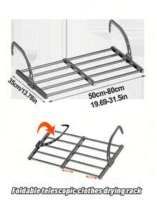 1pc Foldable Telescopic Metal Drying Rack, Radiator Drying Rack, Balcony Hanging Rack, No-Drill Wall-Mounted Carbon Steel Drying Rack, Thickened Load-Bearing Rust-Proof, Multi-Bar Partition Design, Can Hang Clothes, Clothes Hanger Rack, Suitable For Bay Window, Balcony Installation, One No-Drill Anti-Slip Stainless Steel Indoor/Outdoor Universal Radiator Drying Rack - Multicolor - View 16