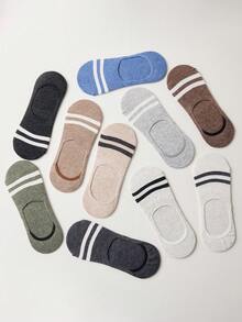 1/5 pares de calcetines casuales de barco para hombres, de rayas de colores aleatorios, de silicona, antideslizantes, transpirables y absorbentes, adecuados para primavera y verano - Multicolor - Ver 5