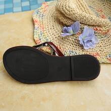 New Gold Color Sandals For Women, Summer Outdoor Wear Metal Buckle Flat Thong Slippers - Burgundy - View 13
