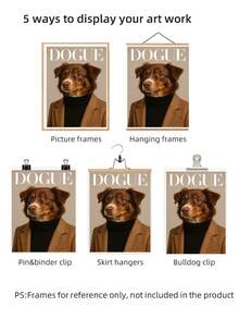 1幅无框时尚绅士狗狗肖像艺术印刷品，时尚犬类插画，可爱小狗墙饰，适合爱狗人士，客厅、卧室、宿舍装饰，趣味海报，墙面印刷品，复古装饰，大学宿舍必备，返校季最佳礼物之选 - 時尚狗 - 查看 6