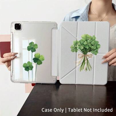 1 Pc Aesthetic Lucky Four Leaf Clover Shamrock Print Case Compatible With Ipad, Universal Smart Case Compatible With Ipad - Compatible With IPad Air 6/5/4, 10 (10.9"), Compatible With Ipad Pro 2024/M3/A16 2025 - Premium Protective Cover For Work, Travel & Home, Case - Compatible With Galaxy Tab A8/A9+/S6 Lite/S7/S9 FE+/S10+, Compatible With Xiaomi Pad 5/5 Pro/6/6 Pro/7/7 Pro/6S Pro
