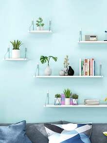 1pc Wall Shelf Wall Shelf Bookcase Wall Mount Bracket Shelf Floating Wall One-Word Board - White - View 7