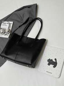 简约实用通勤手提包，底部铆钉设计，优质PU材质，大容量，适合日常使用和学生使用。 - 黑色 - 查看 5