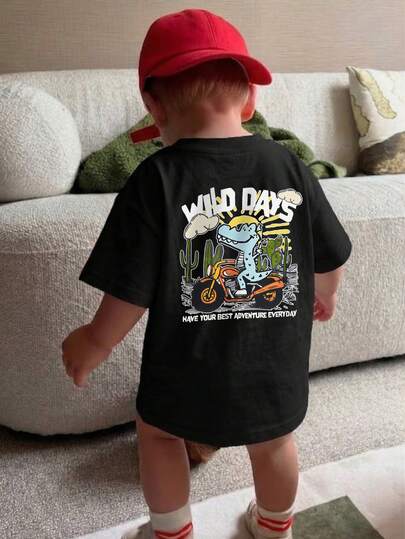 1pc Infant/Toddler Boys' Casual Graphic Print Round Neck Short Sleeve T-Shirt, Summer Childrenswear - A Captivating T-Shirt That Brings Joy And Happiness To Every Child!