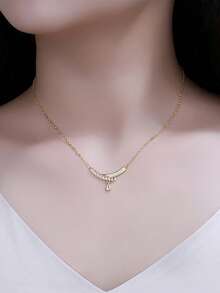 1pc Fashionable Bridal Necklace, Suitable For Wedding Ceremony And Banquet - Gold - View 2