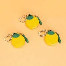 CHARM INFINITE Ví đựng tiền xu hình quả chanh mini tròn, móc khóa, túi nhỏ có khóa kéo, phụ kiện hình trái cây dễ thương. - Màu vàng - Xem 7