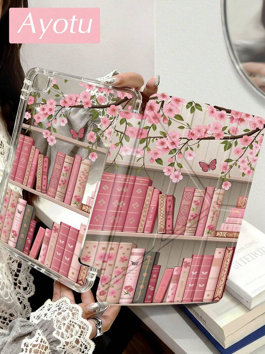 Ayotu 粉色樱花书架保护套，Y型支架翻盖设计，兼容iPad A16、iPad Pro 13/12.9/11、iPad Air 11/13、iPad mini、iPad Air 11英寸、Kindle（第11代，2024年发布）、Kindle Paperwhite（第12代，2024年发布）