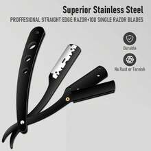 Set Of Men'S Straight Razors With Folding Design For Shaving And Hair Removal, Complete With Blades - Black - View 5